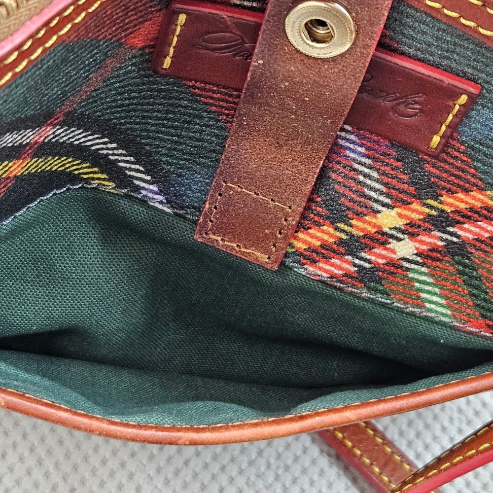 Dooney & Bourke Tartan Plaid Coated Canvas Leather Crossbody Bag Green Red Multi - Picture 6 of 16
